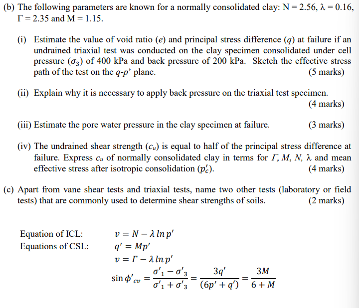 (b) The following parameters are known for a normally | Chegg.com