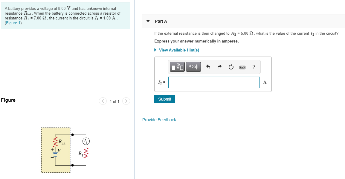 Solved A battery provides a voltage of 8.00 V and has