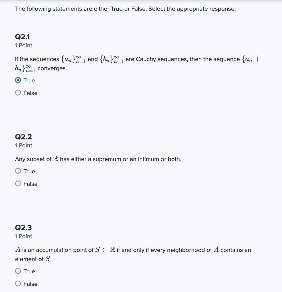 Solved The following statements are either True or False. | Chegg.com