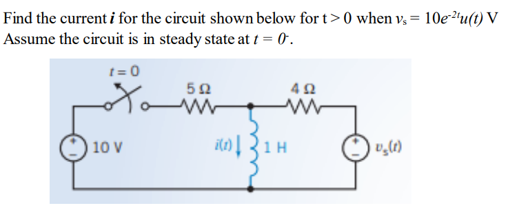 Solved Find The Current I For The Circuit Shown Below For T