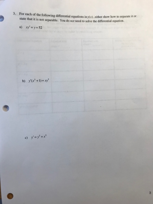 Solved 3. For each of the following differential equations | Chegg.com