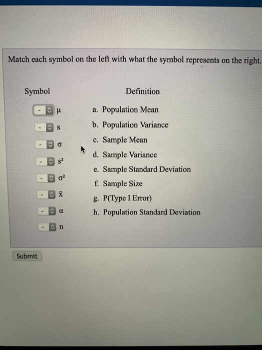 Solved Match Each Symbol On The Left With What The Symbol | Chegg.com