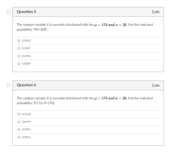 Solved U Question 5 2 pts The random variable X is normally | Chegg.com