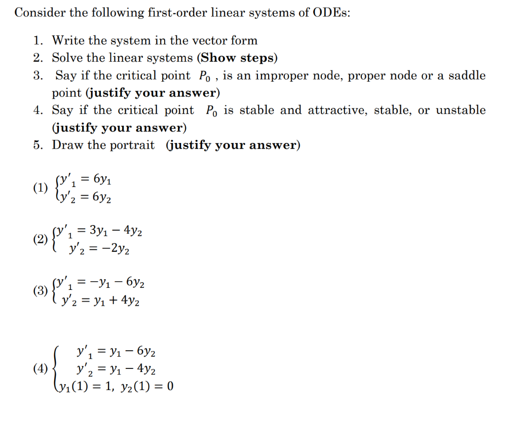 Solved consider the following first order linear systems of chegg