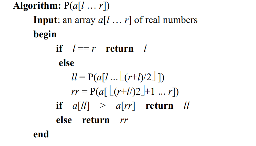 Solved Algorithm: P(a[1 ….. r]) Input: an array a[l ….. r] | Chegg.com