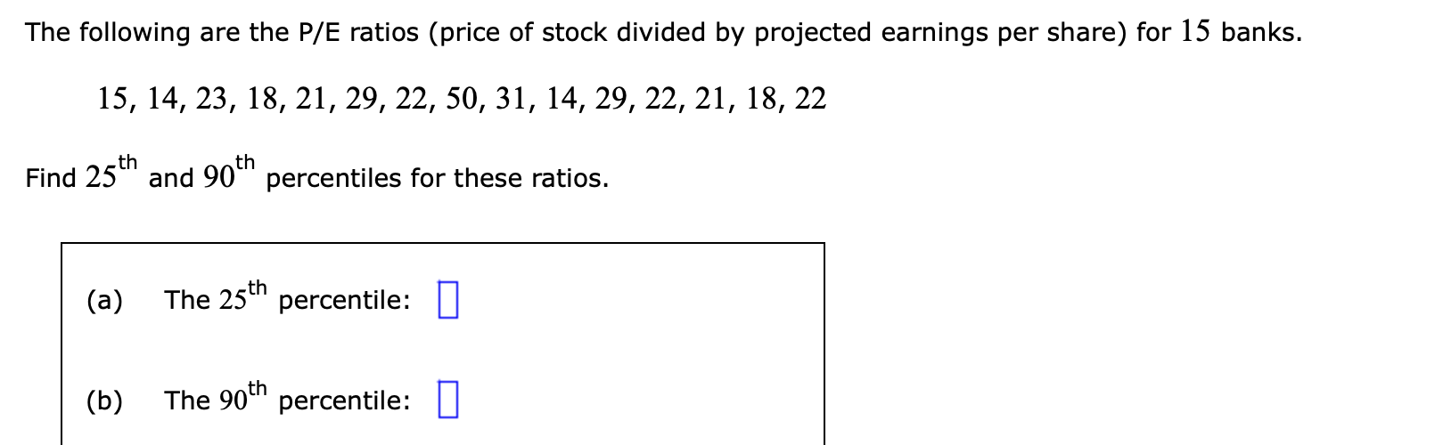 Solved The Following Are The P/E Ratios (price Of Stock | Chegg.com