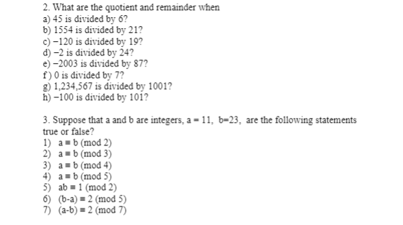 Solved 2 What Are The Quotient And Remainder When A 45 Is Chegg Com