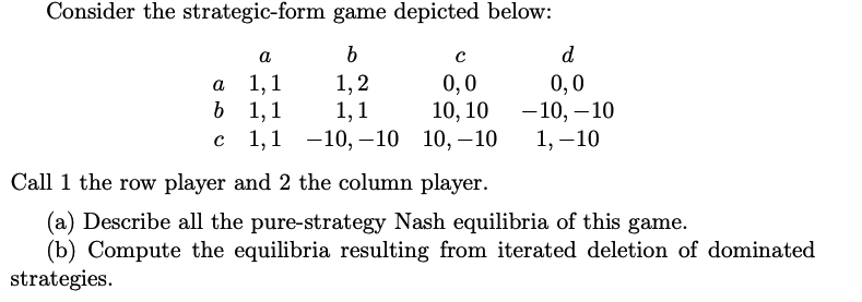 Solved Consider the strategic-form game depicted below: Call | Chegg.com
