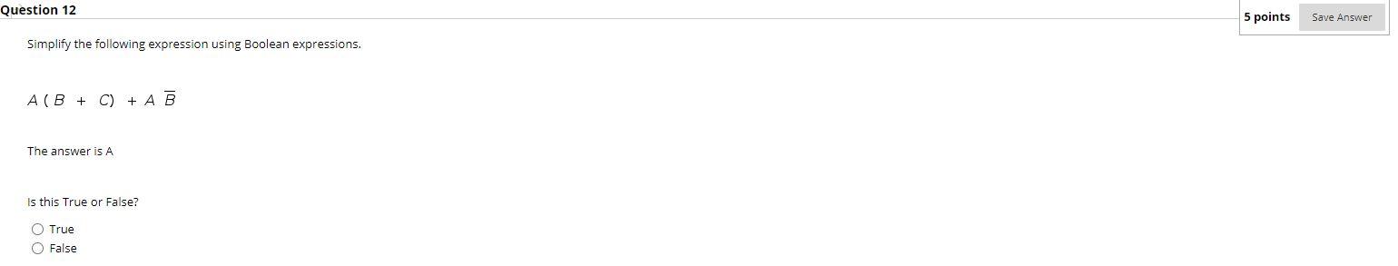 Solved Question 12 5 points Save Answer Simplify the | Chegg.com