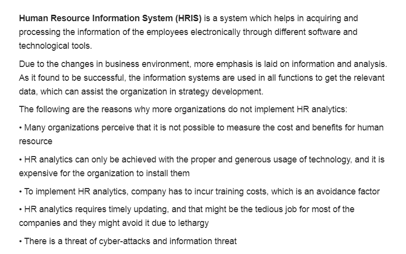 Human Resource Information System HRIS Is A System Chegg