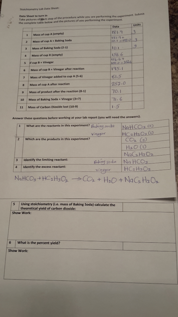 Solved Stoichiometry Lab Data Sheet Data Sheet To Turn I Chegg Com