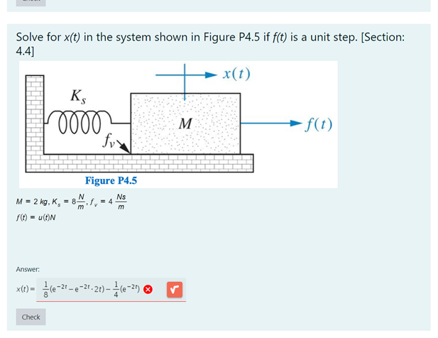 Solved Solve for x(t) in the system shown in Figure P4.5 if | Chegg.com