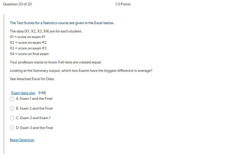 Question 20 of 20 1.0 Points The Test Scores for a | Chegg.com