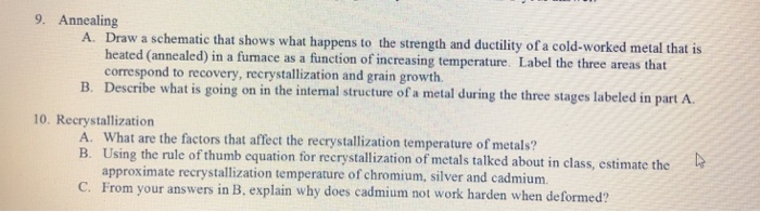 Solved 9. Annealing Draw a schematic that shows what happens | Chegg.com