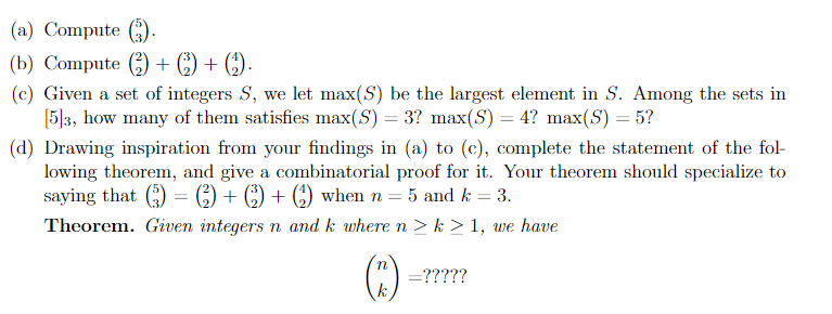 Solved (a) Compute (53). (b) Compute (22)+(32)+(42). (c) | Chegg.com
