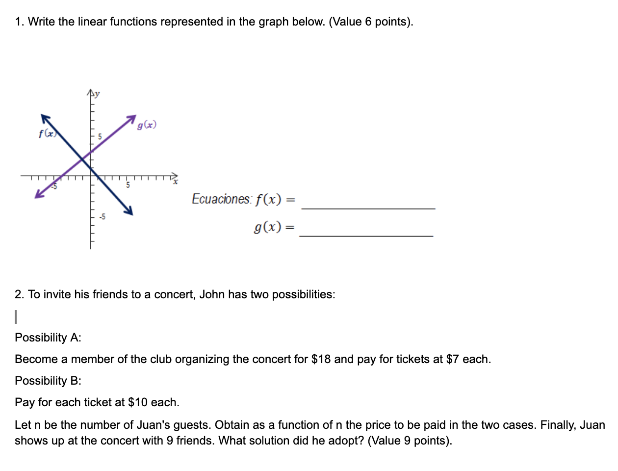 Solved 1. Write the linear functions represented in the | Chegg.com
