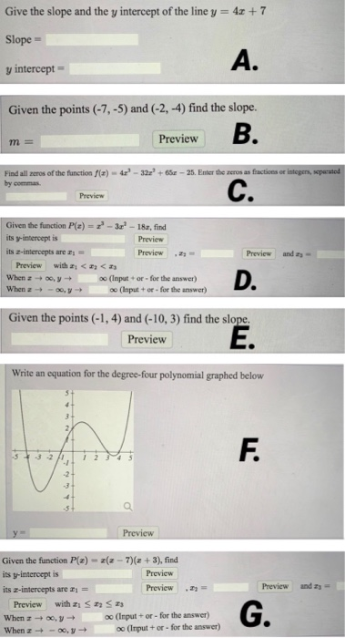 Solved Give the slope and the y intercept of the line y = 4z | Chegg.com
