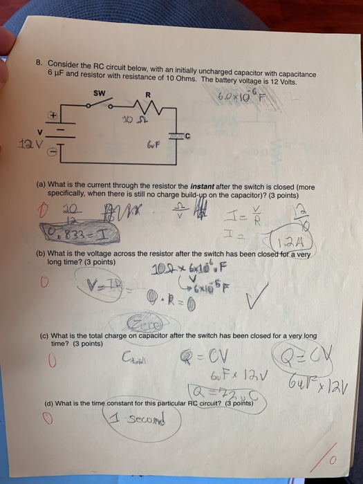 Solved 8. Consider the RC circuit below, with an initially | Chegg.com