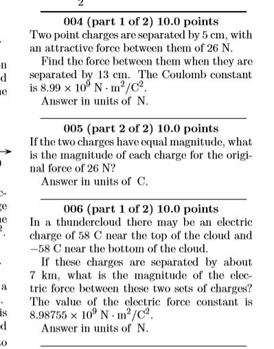 Solved 004 (part 1 of 2) 10.0 points Two point charges are | Chegg.com