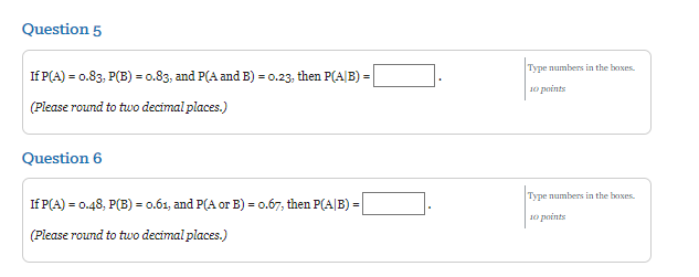 Solved If P(A)=0.83,P(B)=0.83, And P(A And B)=0.23, Then | Chegg.com