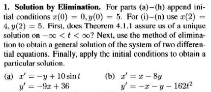 Solved 1. Solution by Elimination. For parts (a)-(h) append | Chegg.com