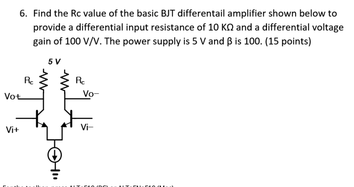 Solved 6. Find the Rc value of the basic BJT differentail