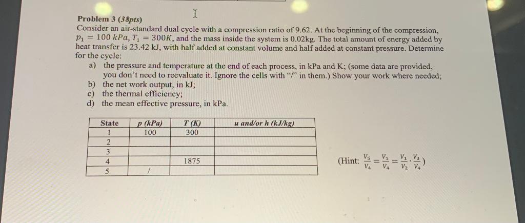 Solved I Problem 3 (38pts) Consider An Air-standard Dual | Chegg.com