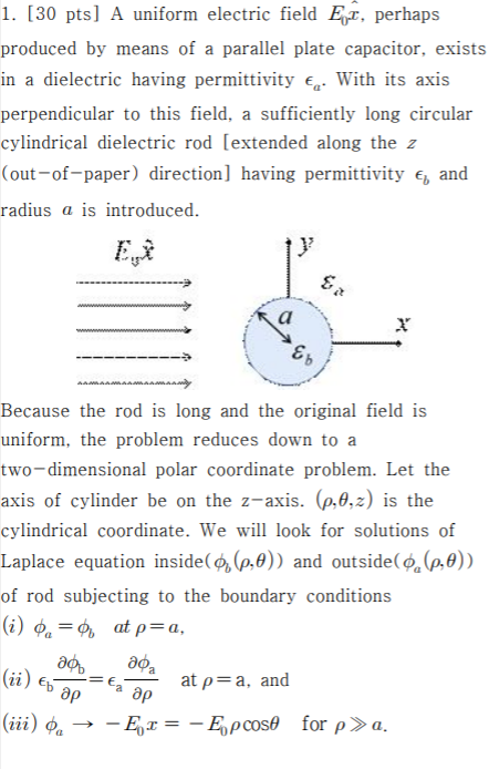 Solved 1. [30 pts] A uniform electric field Ejt, perhaps | Chegg.com