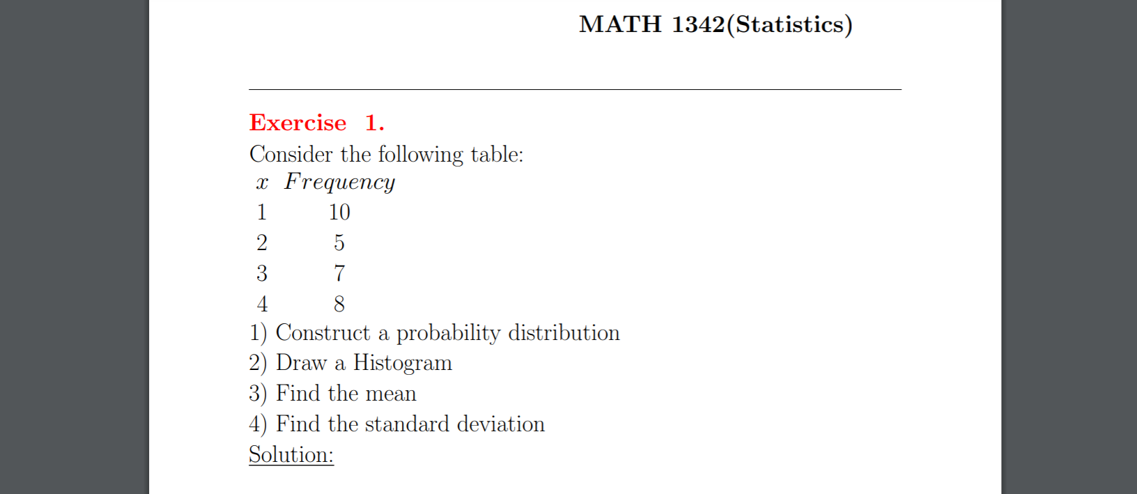 Solved math 1342 statistics exercise 1 consider the chegg