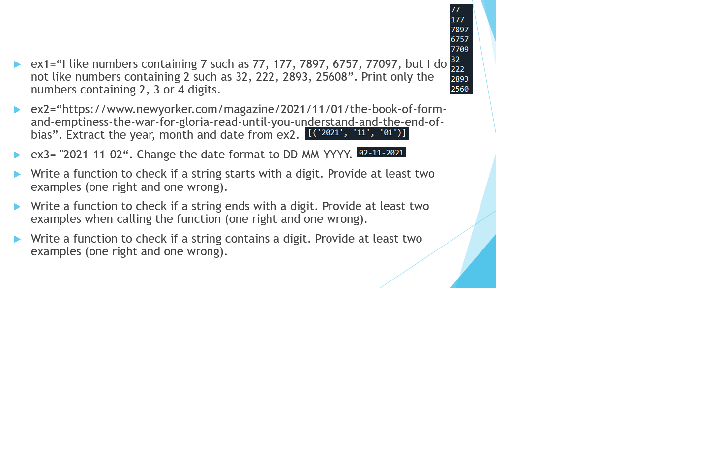 Solved 77 177 7897 6757 7709 32 222 2893 2560 ex1=“I like | Chegg.com