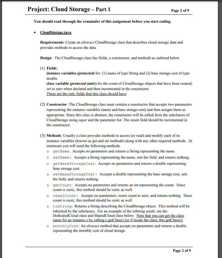 Solved Project: Cloud Storage - Part 1 Page 1 of 9 | Chegg.com