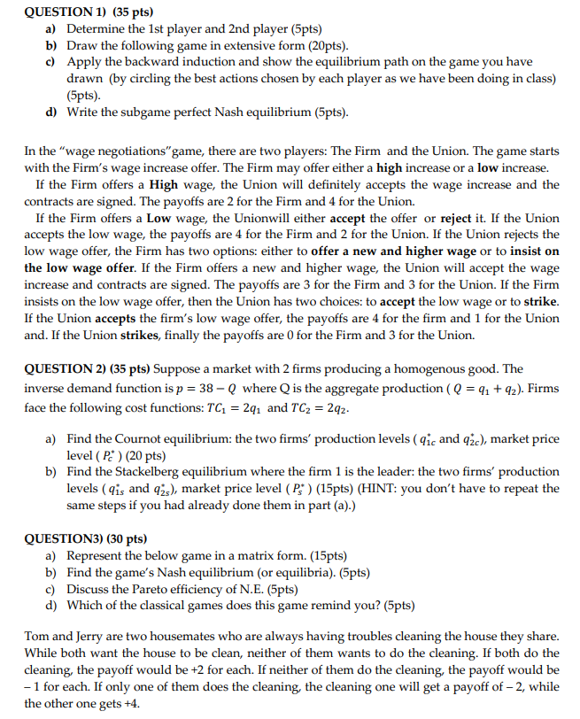Solved QUESTION 1) (35 pts) a) Determine the 1st player and | Chegg.com ...
