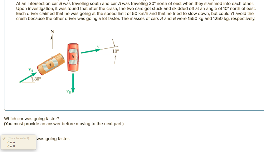 Solved At An Intersection Car B Was Traveling South And Car | Chegg.com