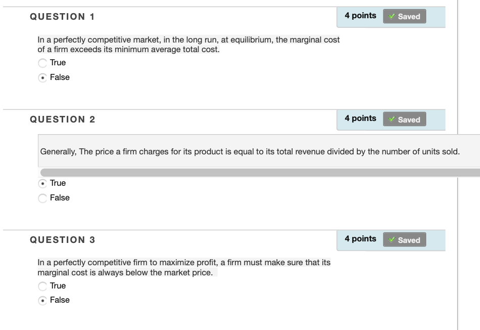 Solved 4 points QUESTION 1 Saved In a perfectly competitive | Chegg.com
