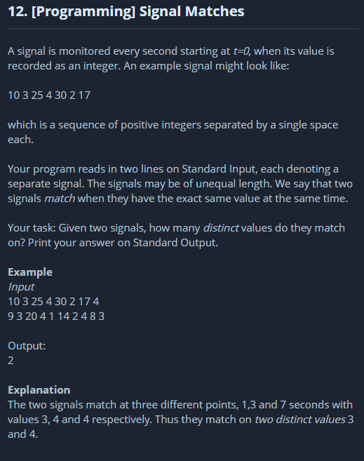 Solved 12. [Programming] Signal Matches A signal is | Chegg.com