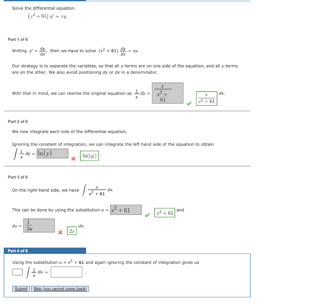 Solved Solve the differential equation. (x2 +61) y' = xy | Chegg.com