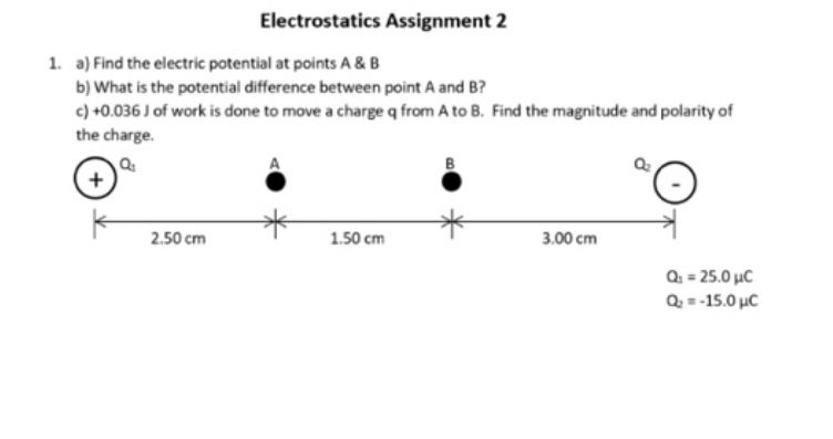 Solved Electrostatics Assignment 2 1. A) Find The Electric | Chegg.com