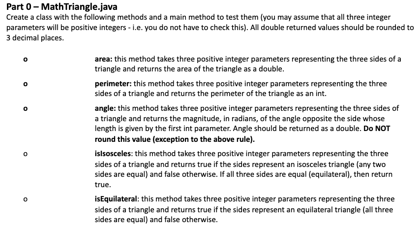 Solved Part 0 - MathTriangle.java Create a class with the | Chegg.com