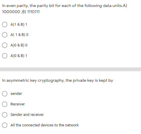 Solved In even parity, the parity bit for each of the | Chegg.com