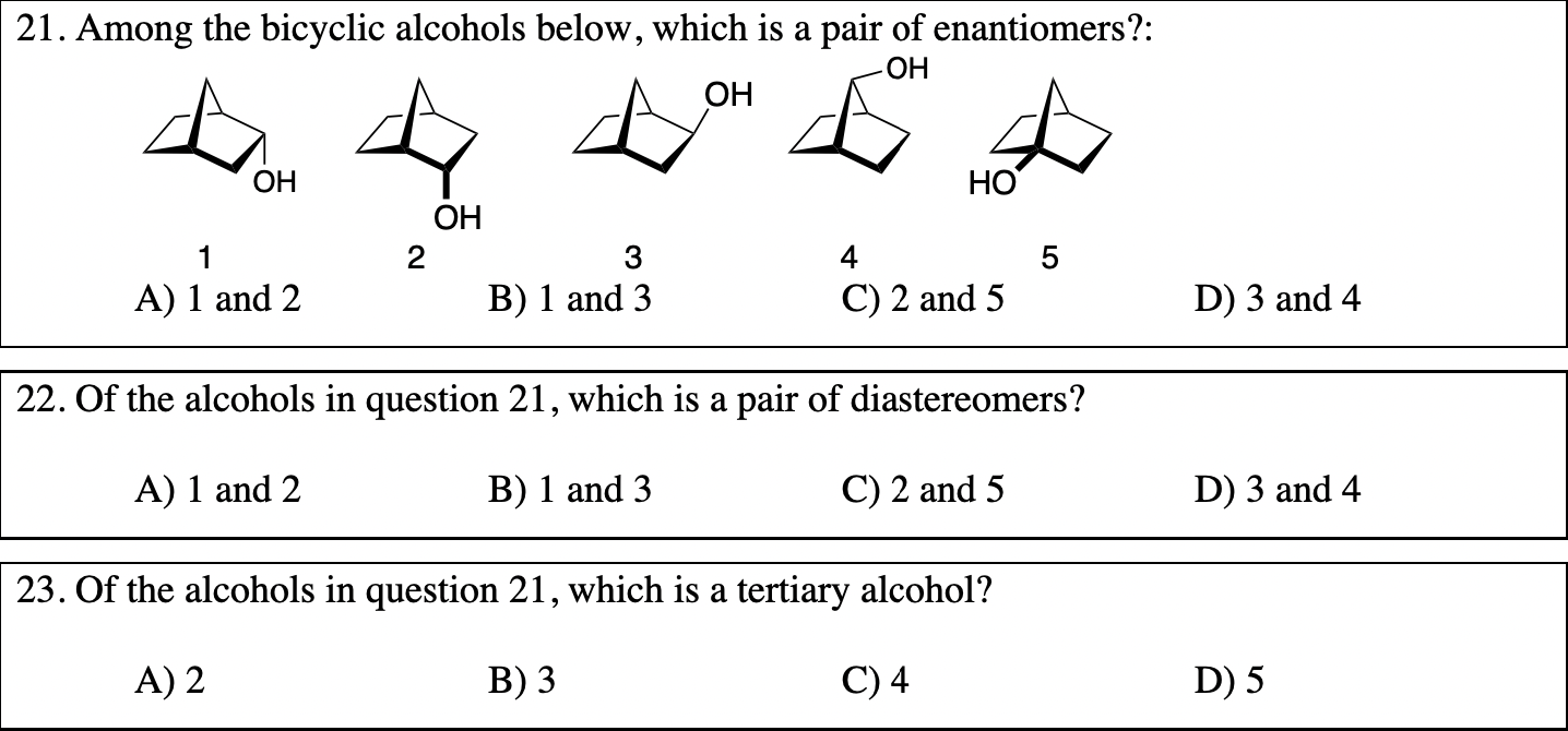 Solved 21. Among the bicyclic alcohols below, which is a