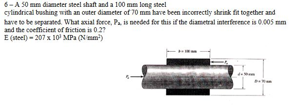 Solved A 50 Mm Diameter Steel Shaft And A 100 Mm Long Steel 0399