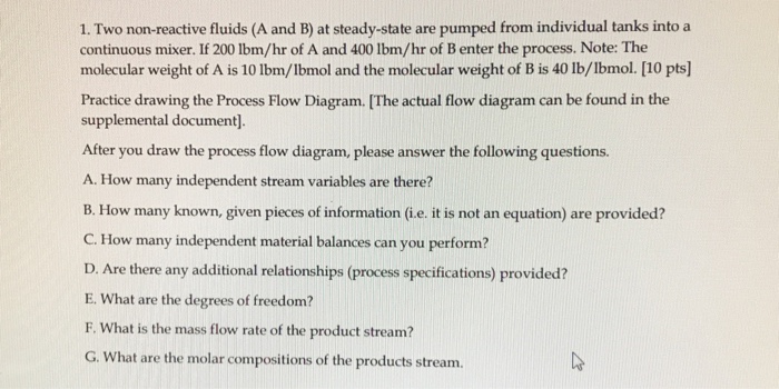 Solved 1. Two non-reactive fluids (A and B) at steady-state | Chegg.com