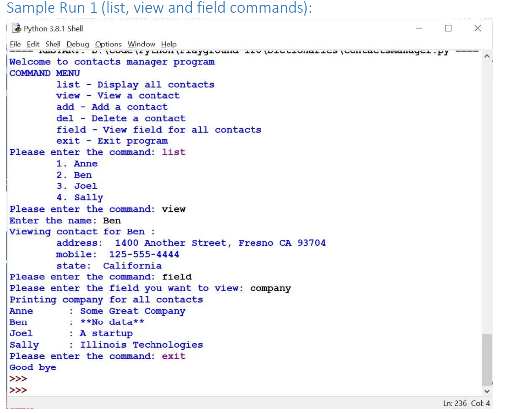 Solved COMMAND MENU list - Display all contacts (Displays an | Chegg.com