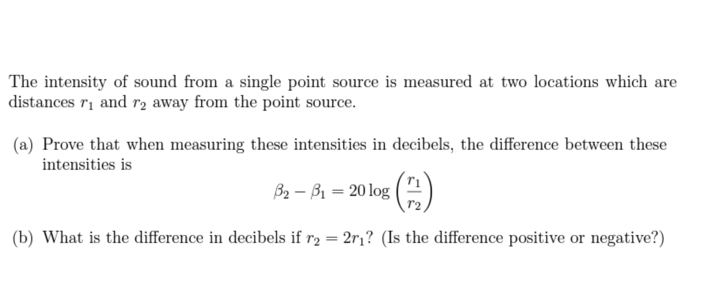 Solved The intensity of sound from a single point source is