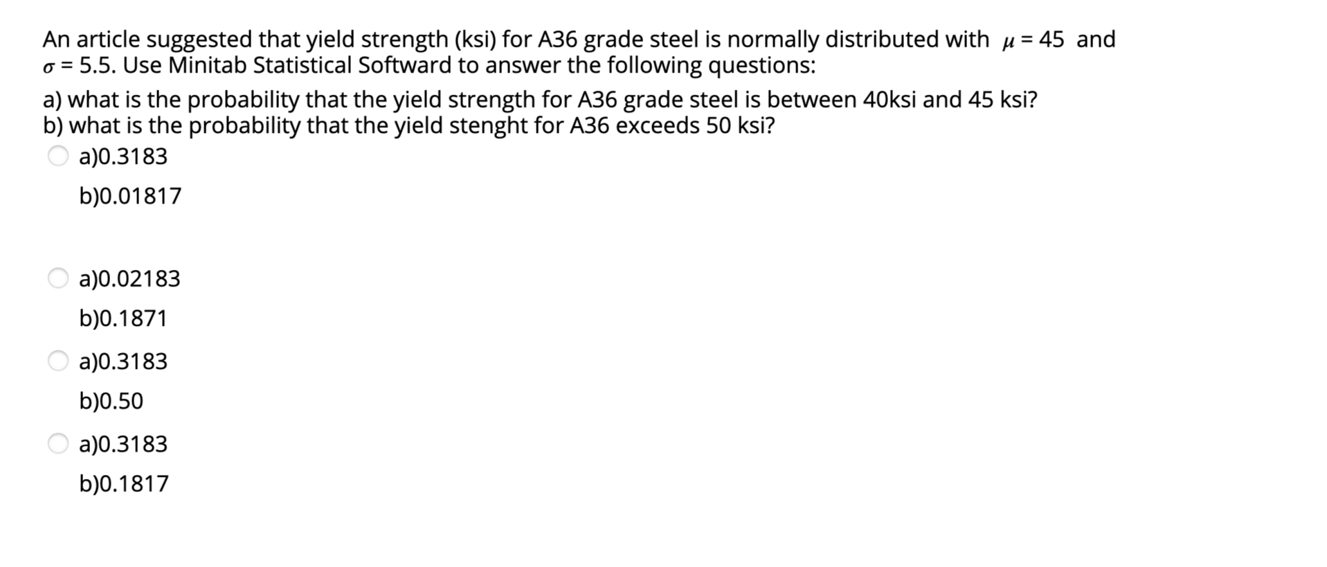 Solved An article suggested that yield strength (ksi) for | Chegg.com