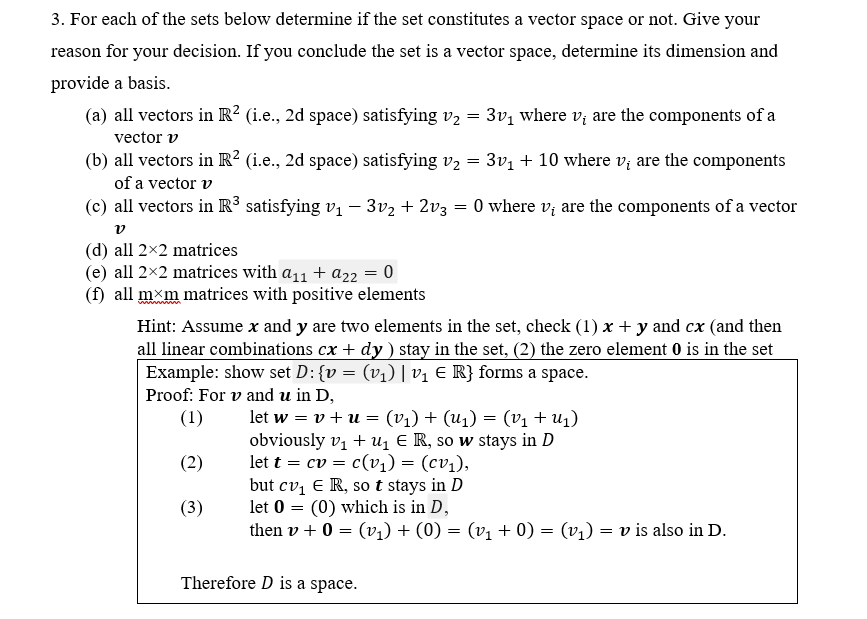 Solved For each of the sets below determine if the set | Chegg.com