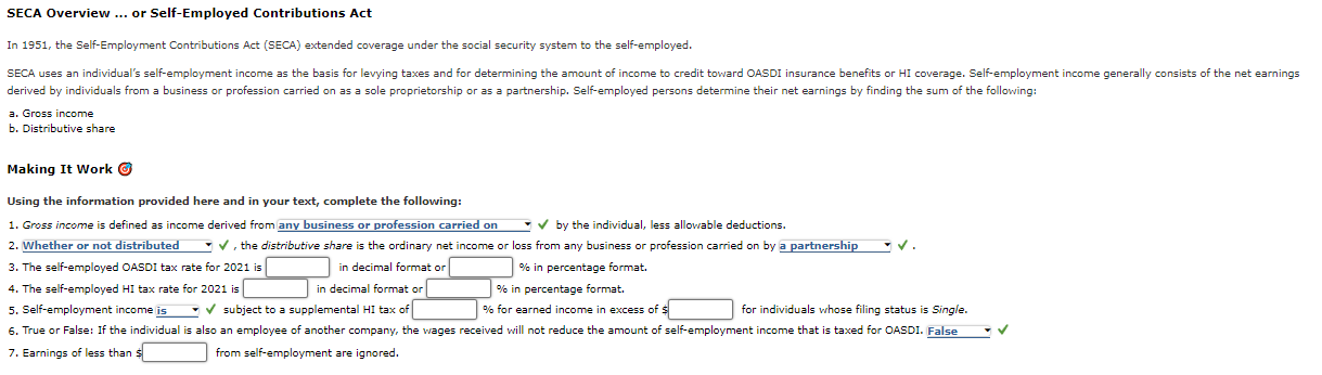 SECA Overview ... or Self-Employed Contributions Act | Chegg.com