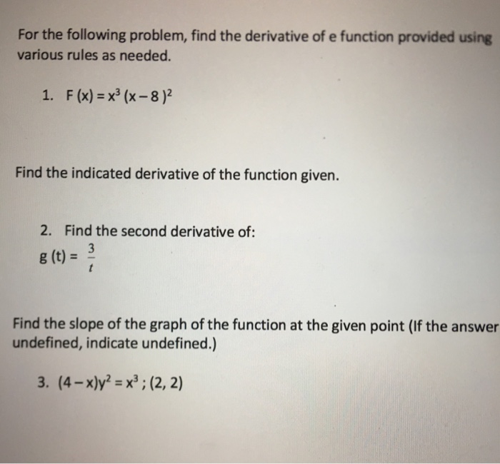 Solved For the following problem, find the derivative of e | Chegg.com