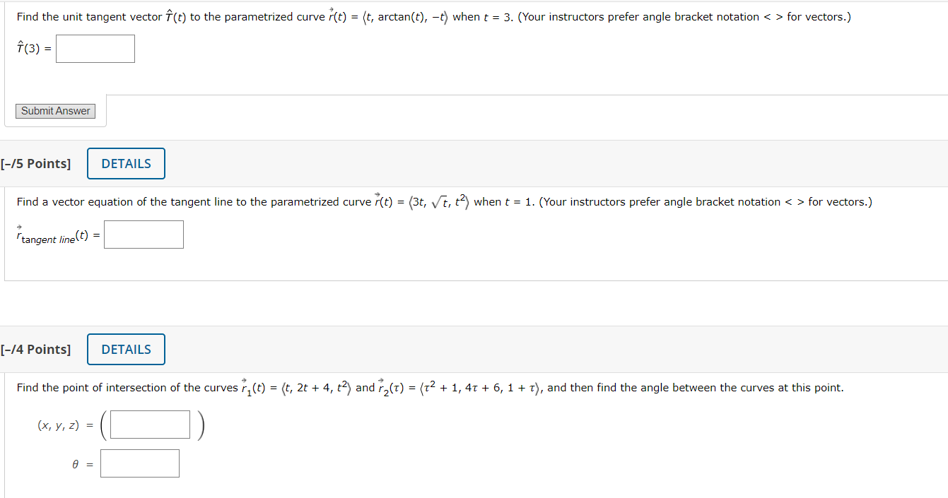 Solved Find The Unit Tangent Vector T T To The