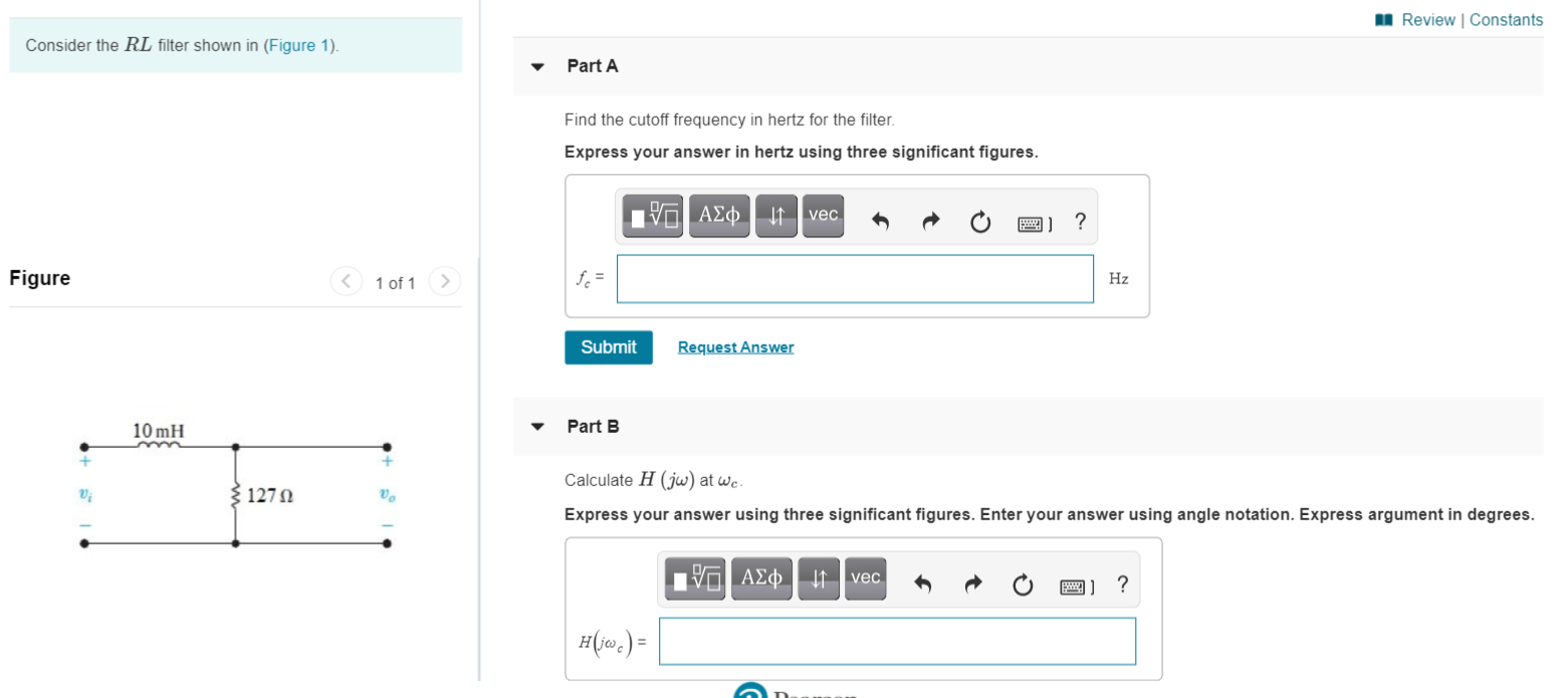 Solved A Review Constants Consider the RL filter shown in | Chegg.com